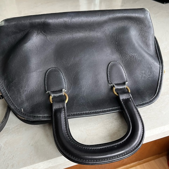 COACH Baxter Satchel Vintage Black Leather Bag Purse Top Handle Crossbody 2 Way - Picture 6 of 9